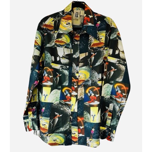 VTG 70s Kennington Mens XL Disney Mickey Mouse Fantasia Button Up Disco Shirt - Picture 1 of 7